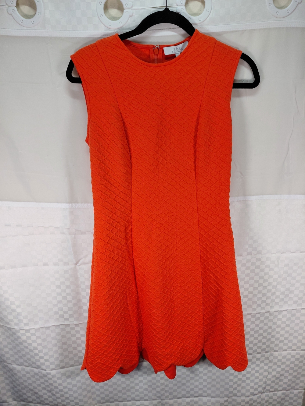 Sleeveless Mini Dress in Vibrant Orange with Scalloped Hem#(C14)